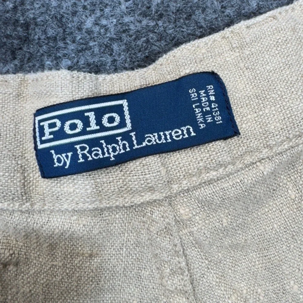 Vintage Polo Ralph Lauren Linen Buckle Back Pants Mens 34 Beige Wide Leg Deck